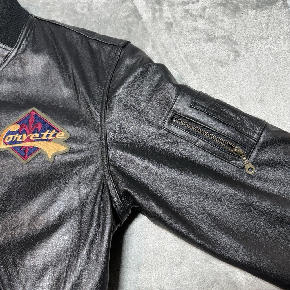 Vintage Reed Leather Corvette Heritage Jacket Men's 40 Black Bomber Embroidered - Picture 4 of 10